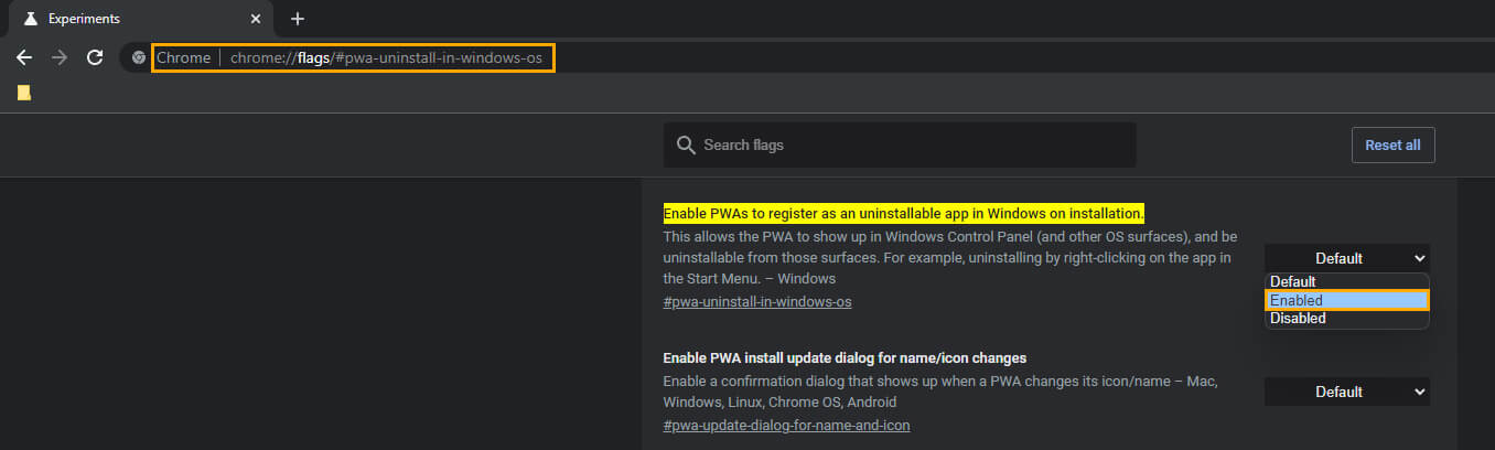 enable pwa uninstall from settings windows