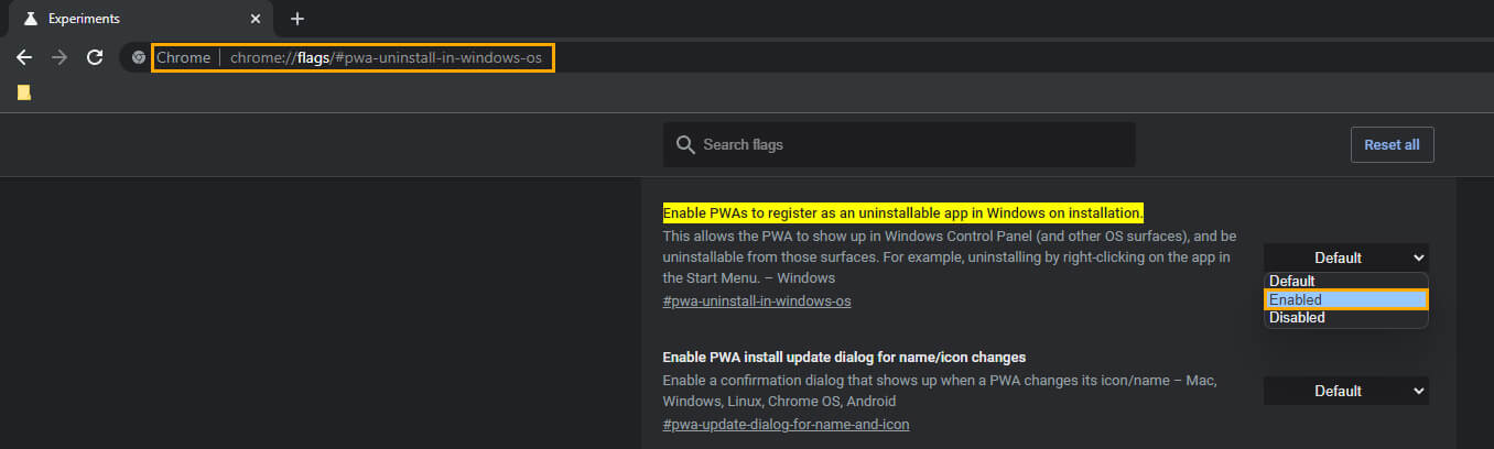 enable pwa uninstall from settings windows