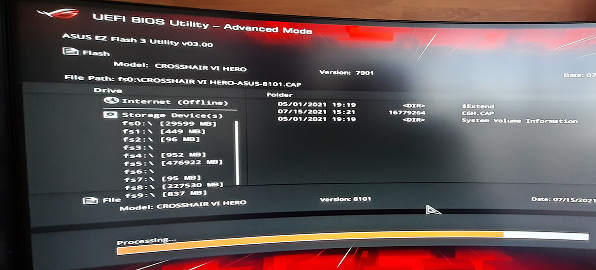 how to update crosshair VI hero from BIOS 7901 to 8101