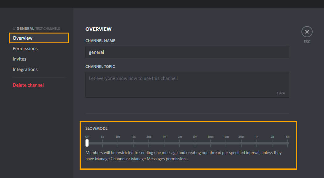 where do you enable slow mode for chat in discord