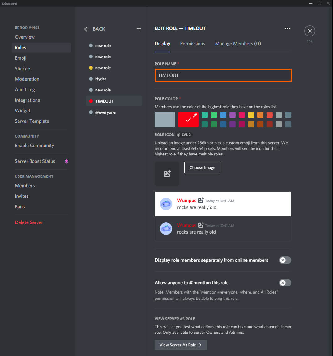 make a special timeout role in discord