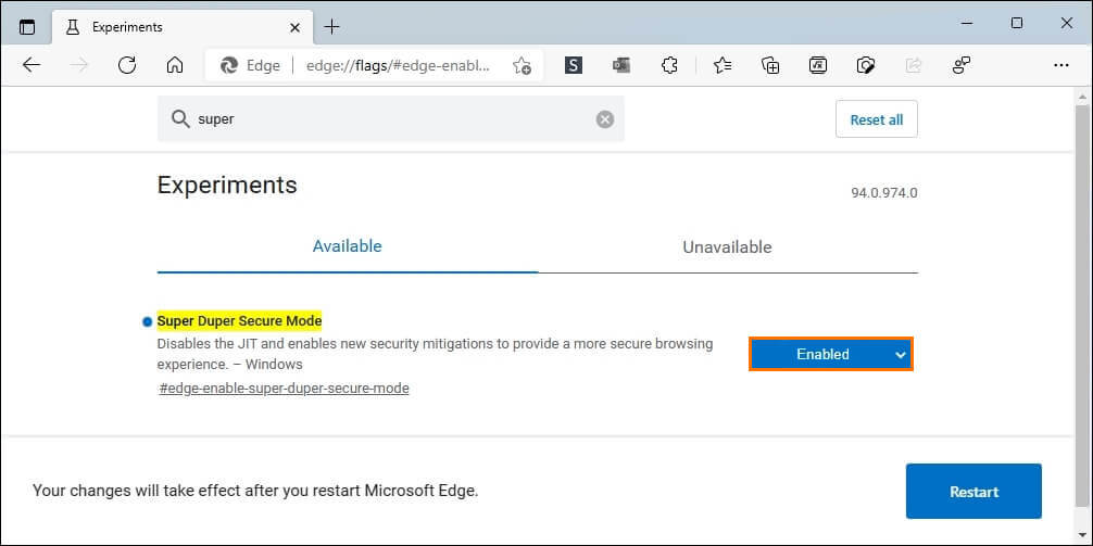 microsoft edge enable super duper secure browsing mode