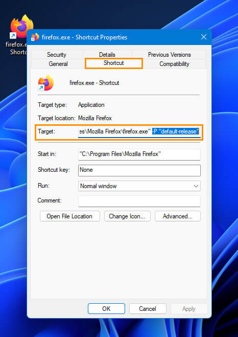create firefox shortcuts that open different profiles