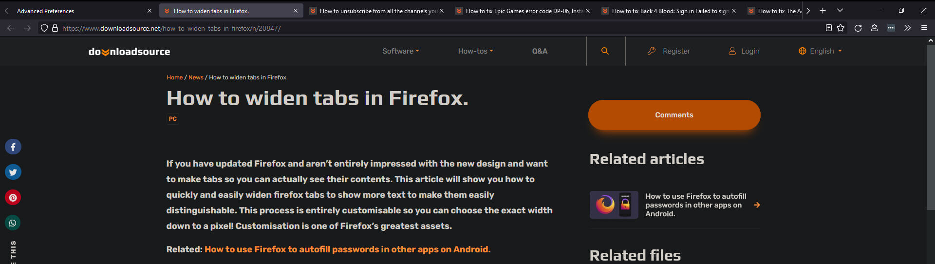 how to widen firefox tabs to show more text