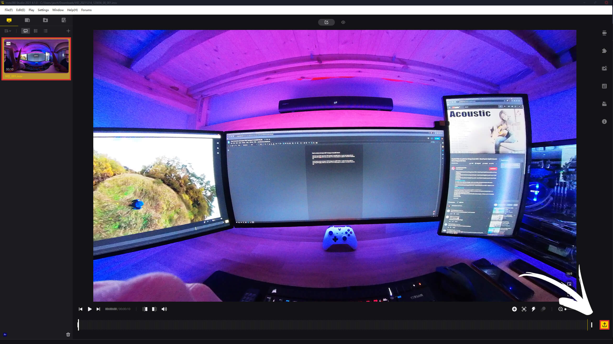 how to export 360 degree footage from insta360 studio