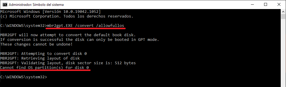 error converting from mbr to gpt