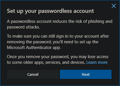 microsoft passwordless account setup guide