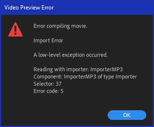 Premiere Pro error compiling movie