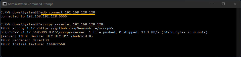 how to use scrcpy wireless with 2 devices