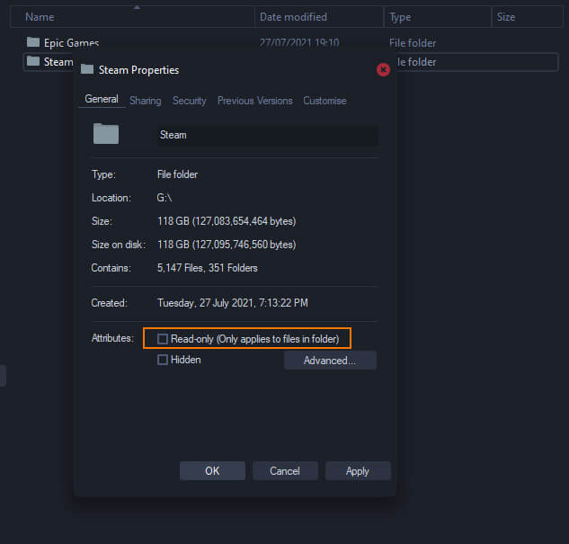 fix steam folders non writeable