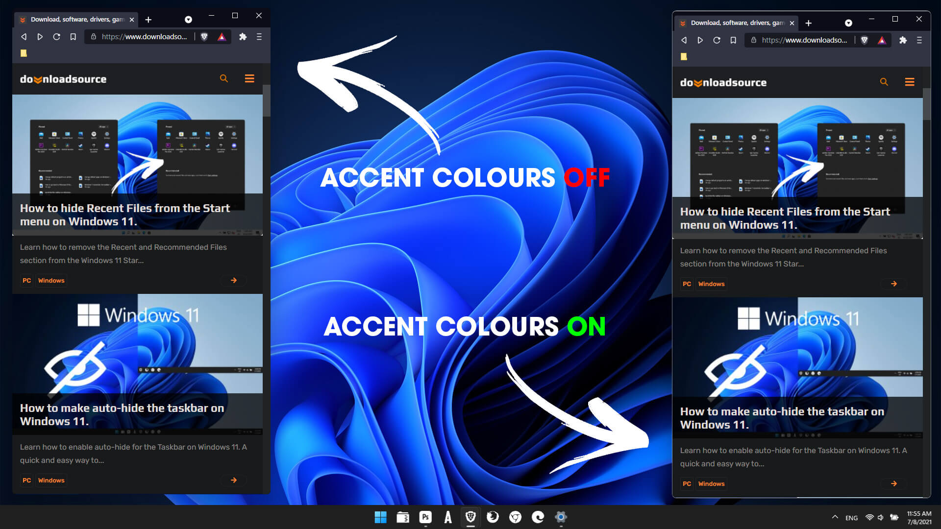 disable windows border accent colours windows 11