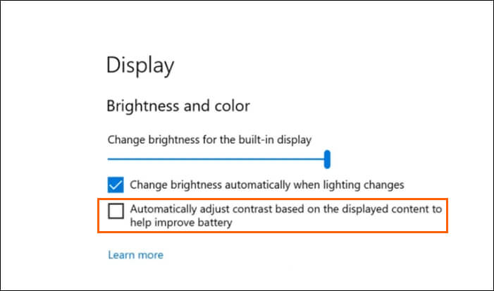 Windows 11 turn off Content Adaptive Brightness Control