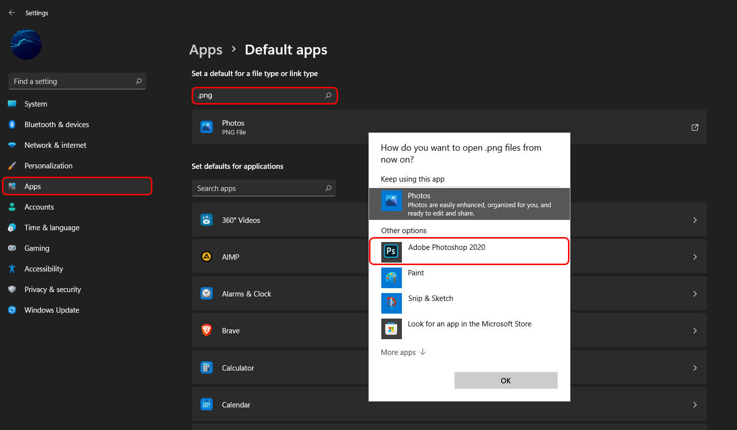 windows 11 where to set default apps