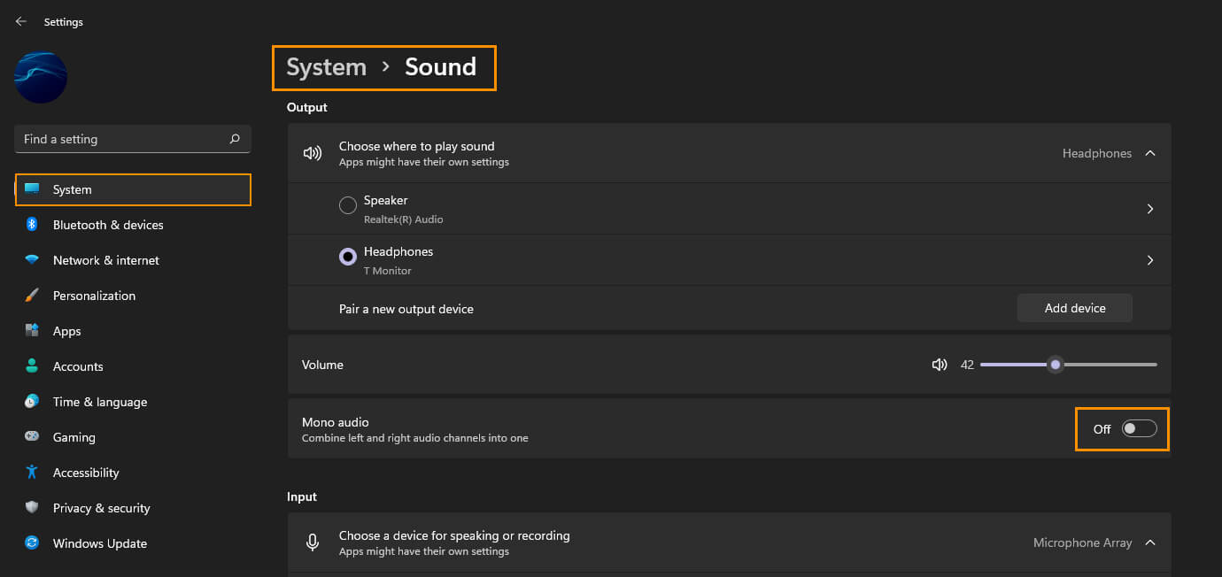 change sound settings from stereo to mono on windows 11