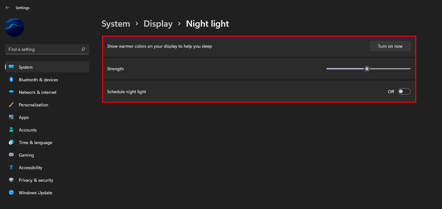 how to enable night light on windows 11