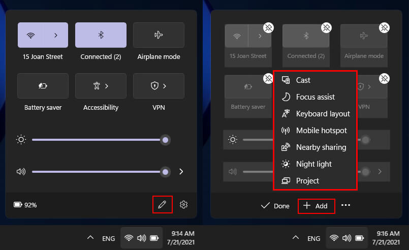 How to change quick settings icons on windows 11
