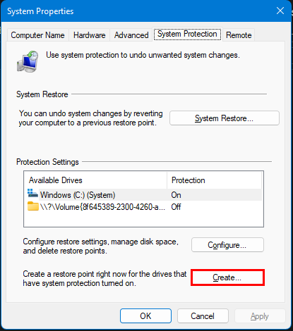 how to make a manual system restore point on windows 11
