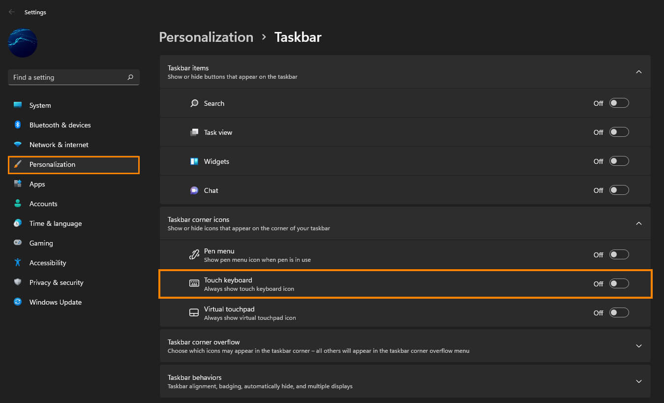 How to enable the Touch Keyboard on Windows 11.