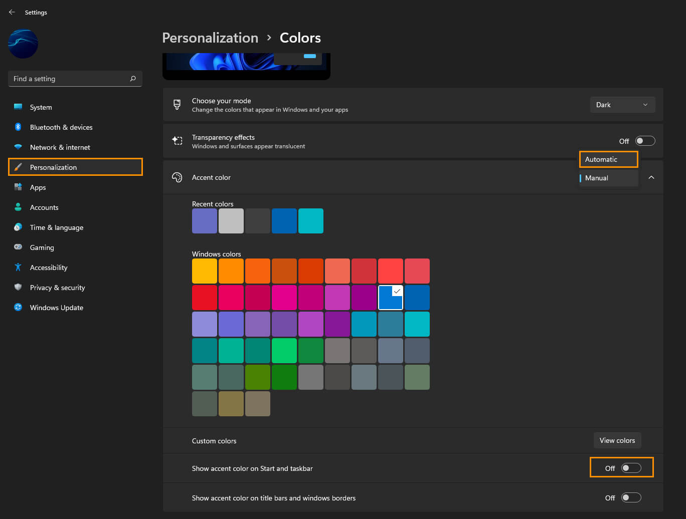 Windows 11 start menu colour change how to 