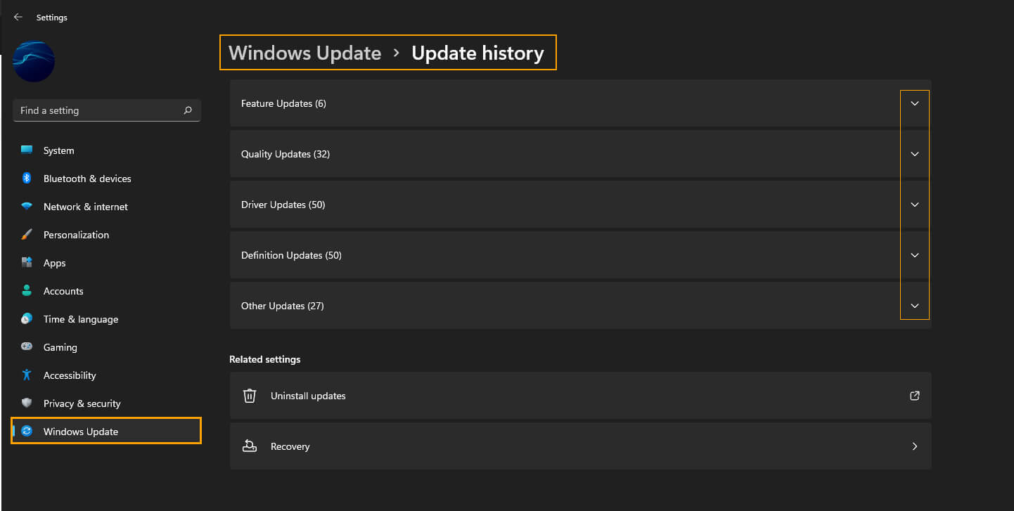 where is the windows 11 update history