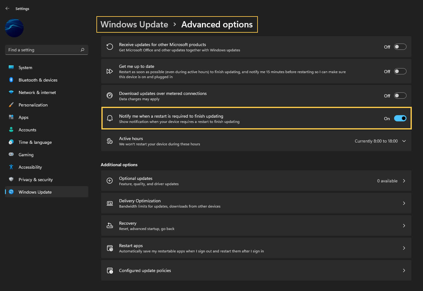 stop windows 11 restart after update notifications