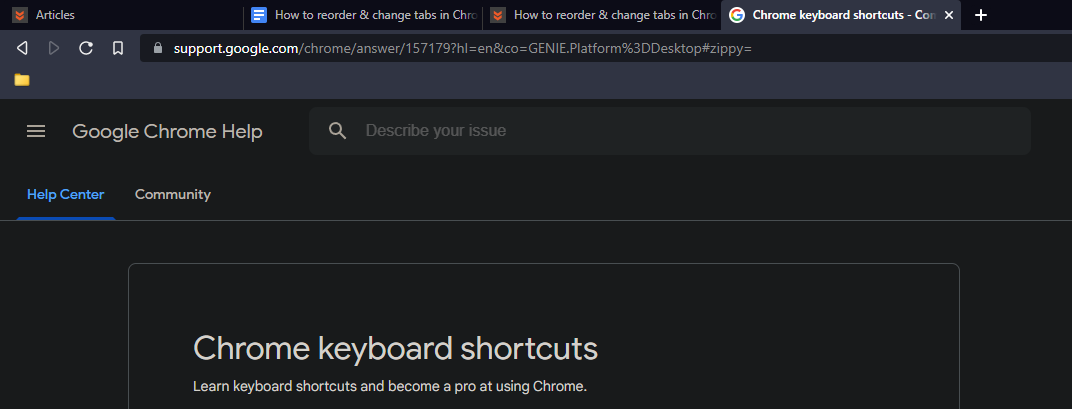 How to reorder chrome tabs using keyboard shortcuts