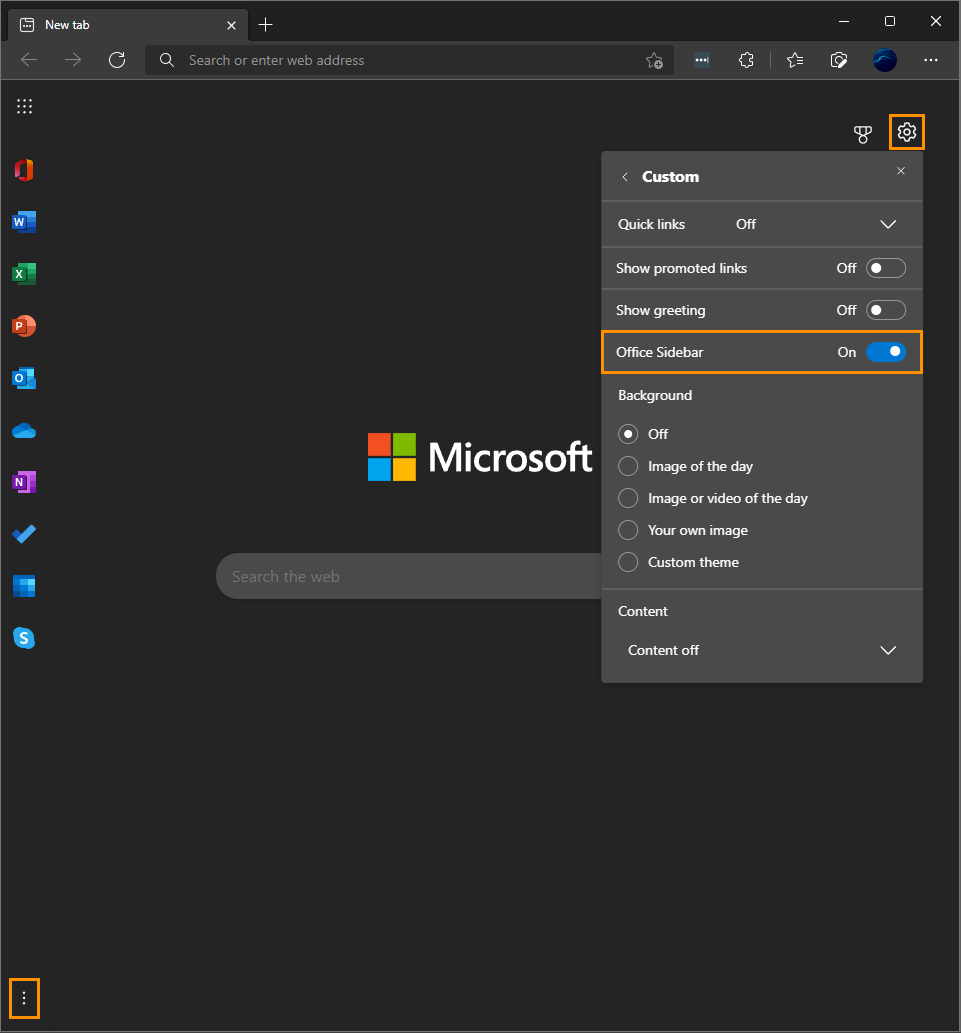 how to disable edge office sidebar 