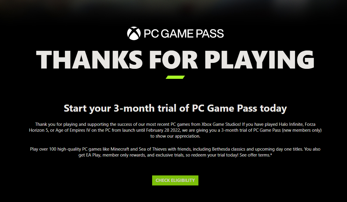 3 free months of Game Pass pc code