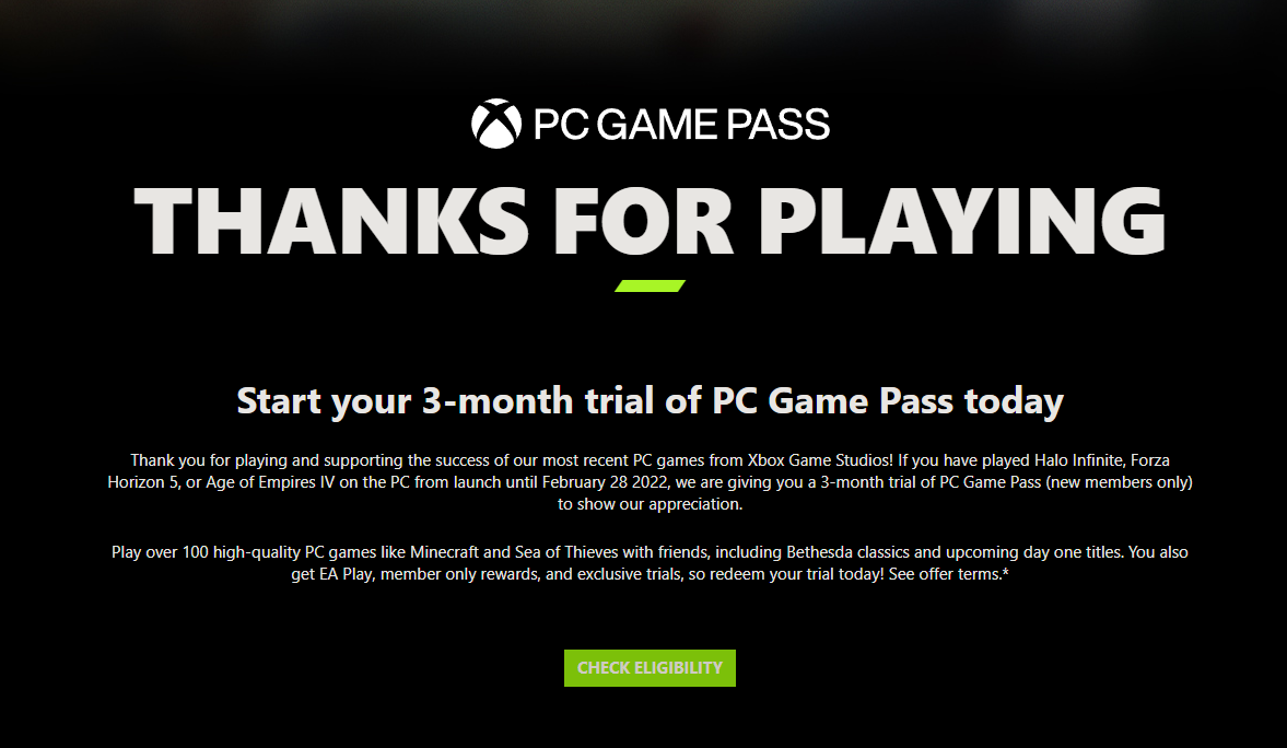 Microsoft is giving free PC Game Pass trials to non-members who played  Halo, Forza or AoE4