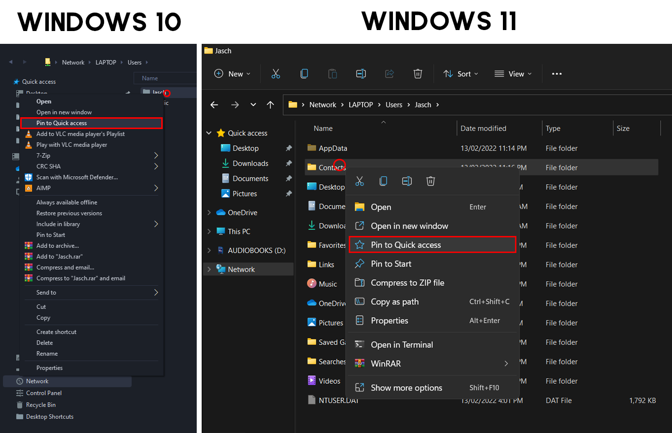 WIndows 11 network locations as quick access