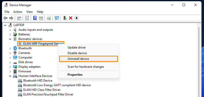 Windows 11 fingerprint sensor not working