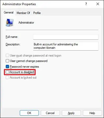 Windows 11 hidden admin account enable