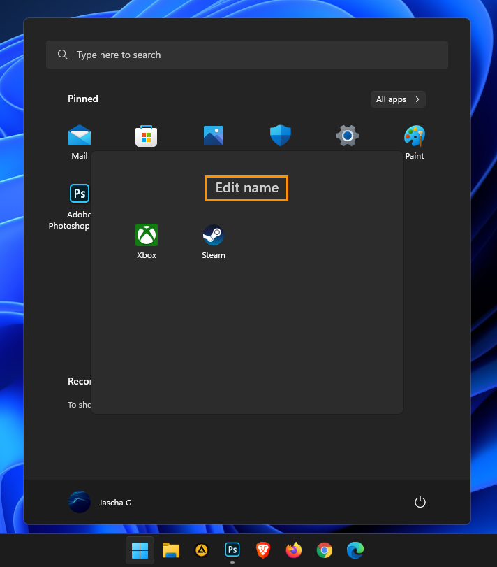 Windows 11 how to rename a start menu folder