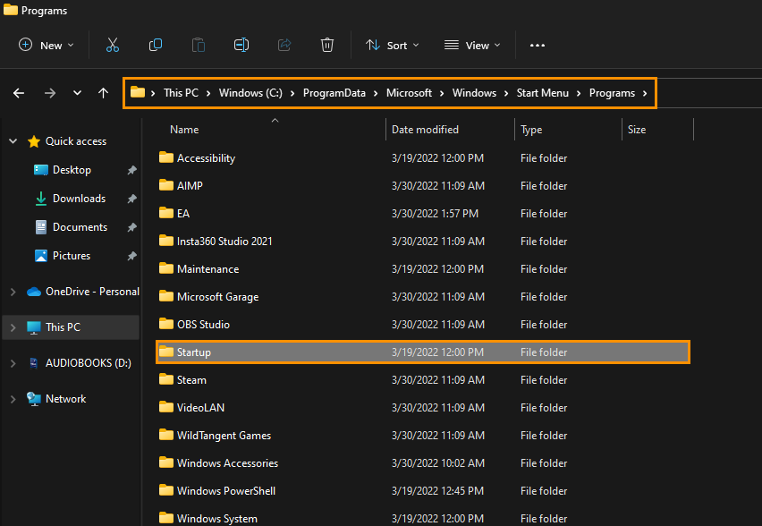 Windows 11 startup folder in task manager empty