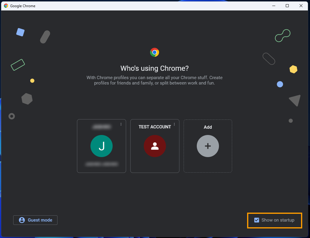 Chrome profile select screen disable