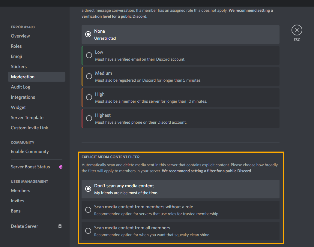 Enable Discord auto mod to filter explicit content keywords