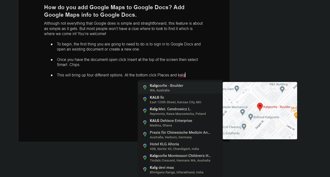 Google Maps Google docs