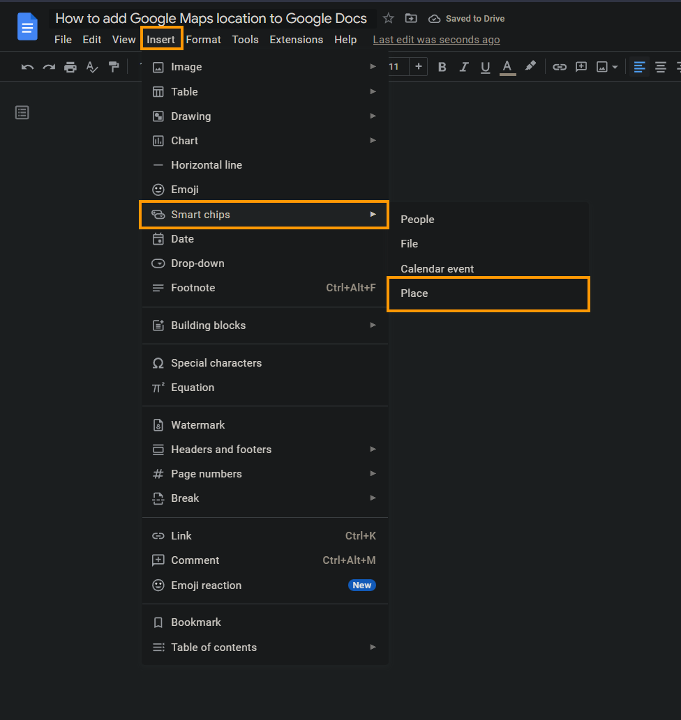 How to add Google Maps location to Google Docs