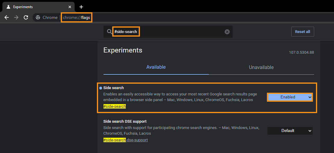 How to enable or disable side search in Google Chrome feature