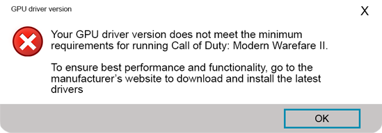 FIX Modern Warfare 2 GPU Driver Version Error