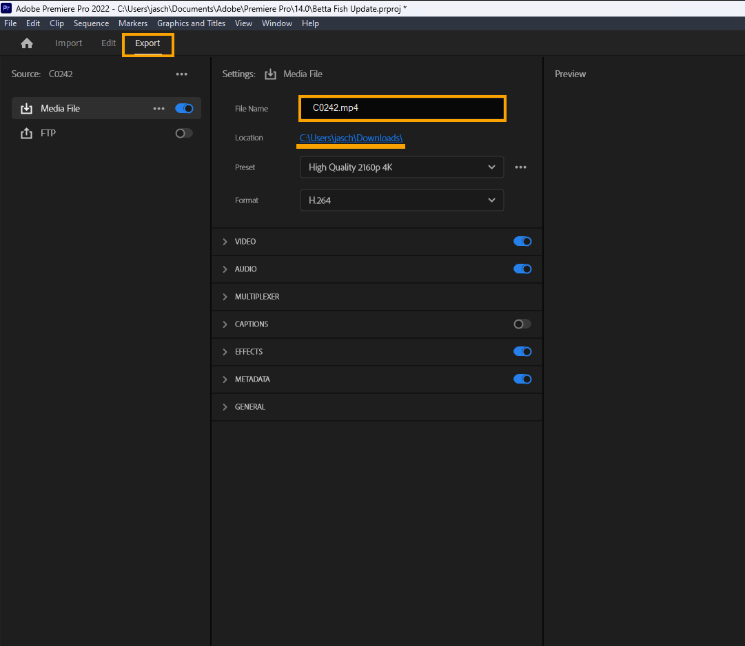 stop and undo Premiere Pro overwriting an original file on export