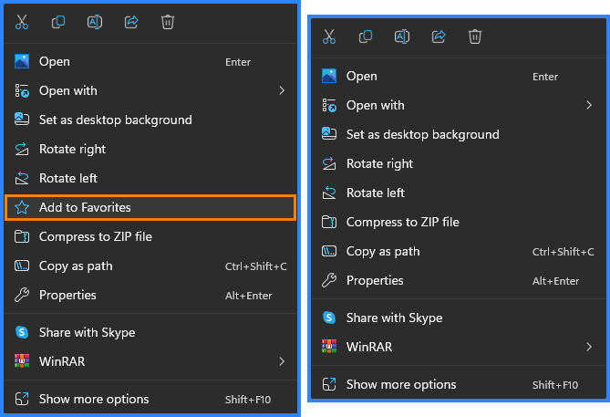 Add to Favourites remove from context menu