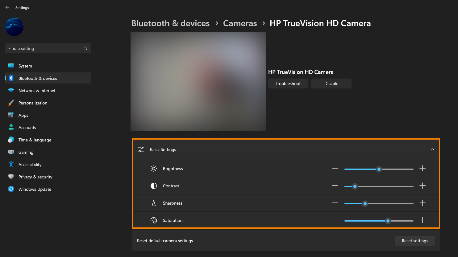 Windows 11 where are web cam manual settings