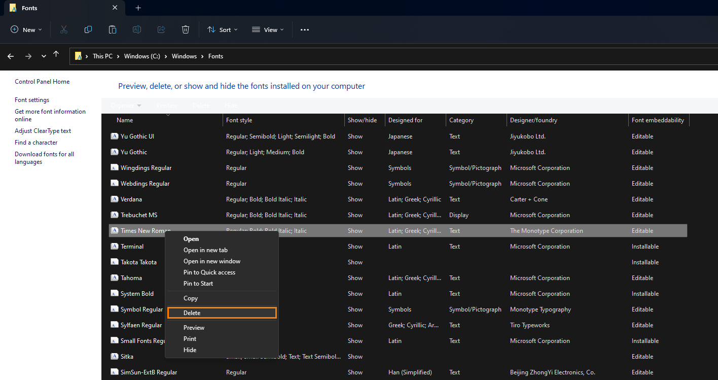 How to fix Font files not deleting on Windows 11 fix solution