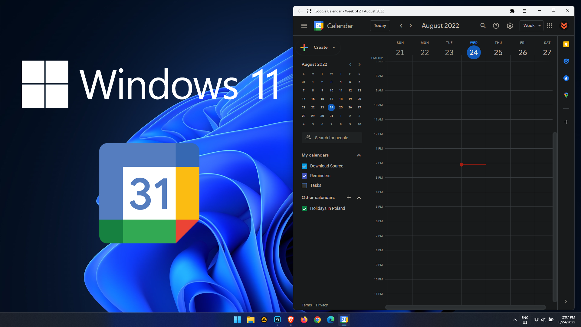 How to add Google Calendar to the taskbar on Windows 11.