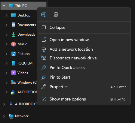 How to remove Map Network Drive from the Context Menu item on Windows 11 fix