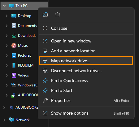How to remove Map Network Drive from the Context Menu item on Windows 11