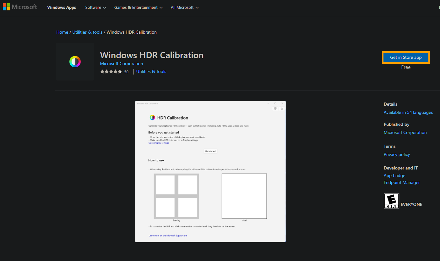 Windows HDR monitor calibration tool