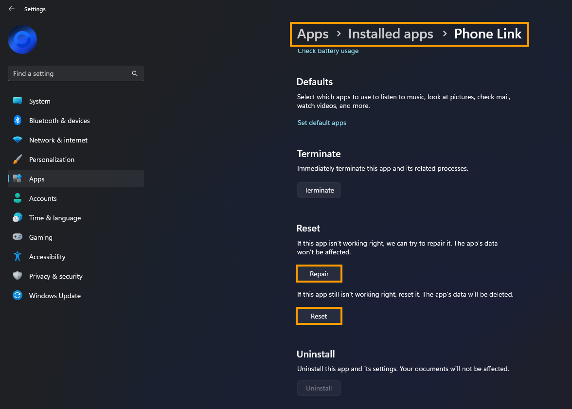 how do you remove Phone Link app on windows 
