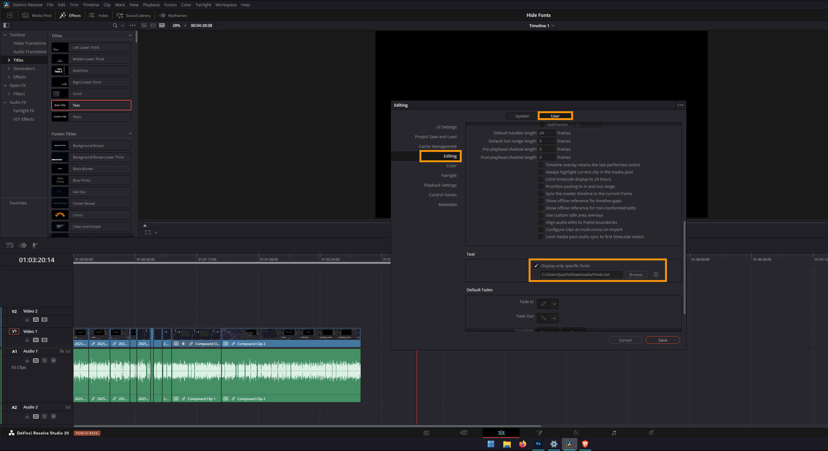 How to Hide Unused Fonts in DaVinci Resolve